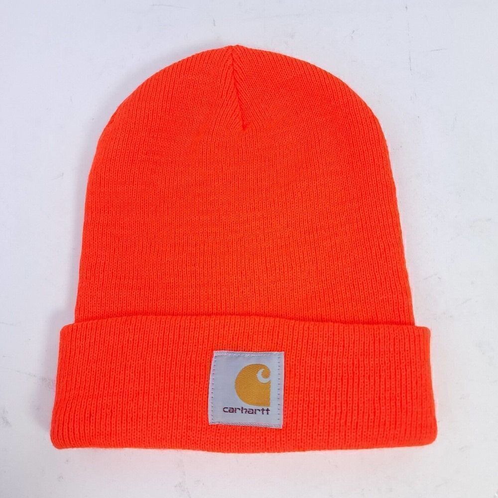 Carhartt Made In Canada Short Watch Hat Orange Work Outdoor Beanie Winter Hat